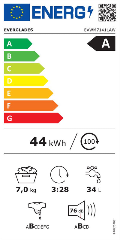 Everglades EVWM71411AW – 7 kg – 1400 toeren – Voorlader – Wit – Energieklasse A