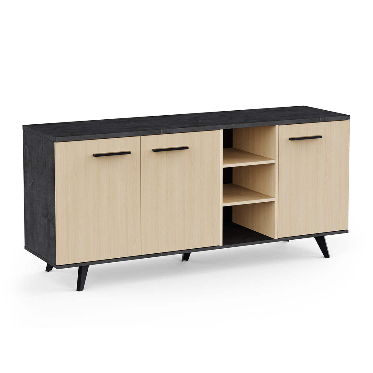 Buffetkast ‘Kent’ – 161 cm – Artisan Oak & Sidewalk – 3 Deuren + Open Nissen