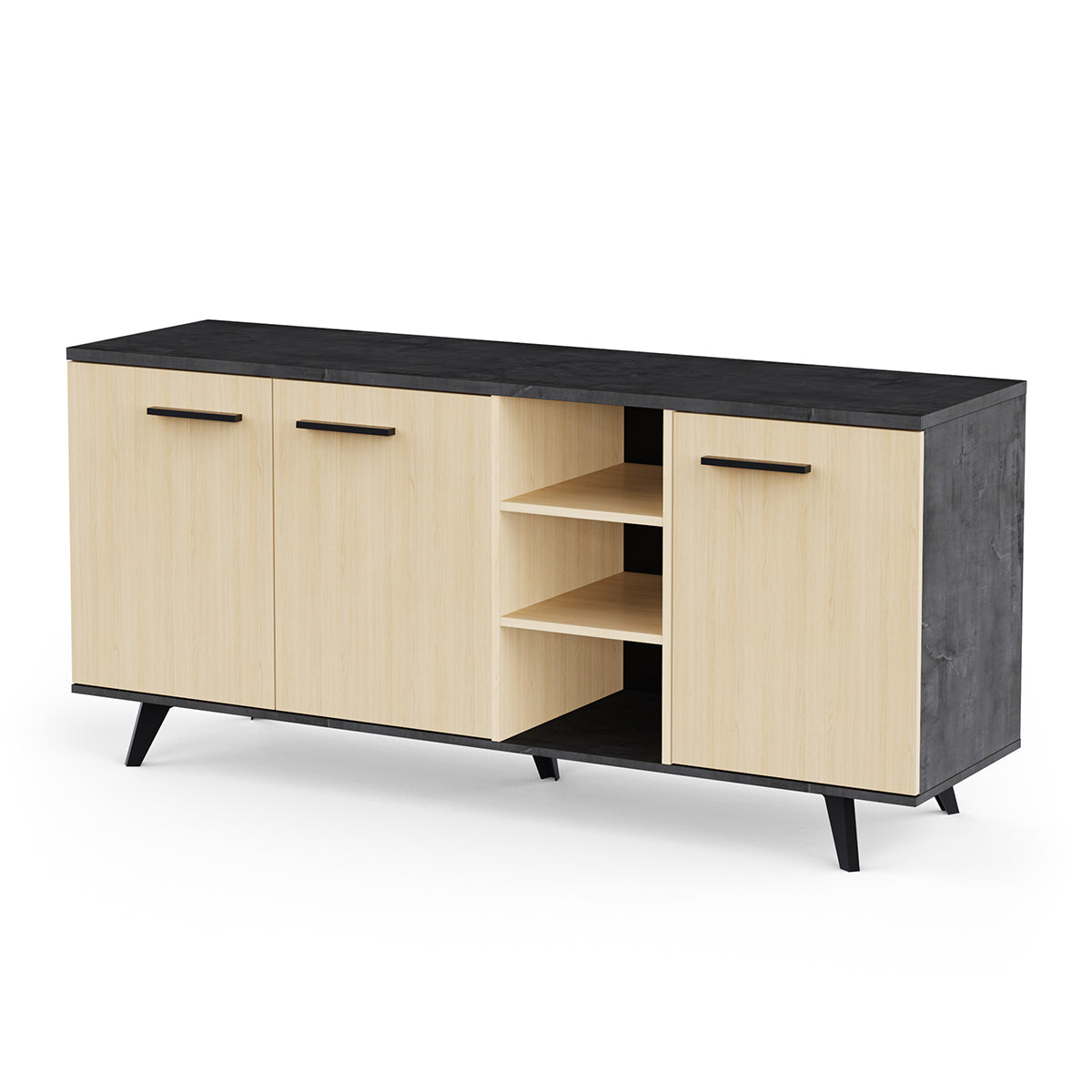 Buffetkast ‘Kent’ – 161 cm – Artisan Oak & Sidewalk – 3 Deuren + Open Nissen