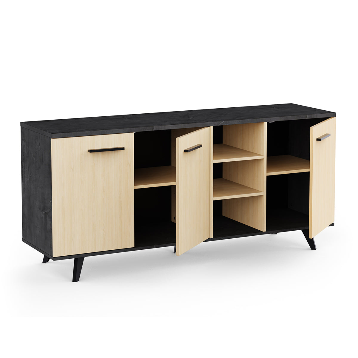 Buffetkast ‘Kent’ – 161 cm – Artisan Oak & Sidewalk – 3 Deuren + Open Nissen