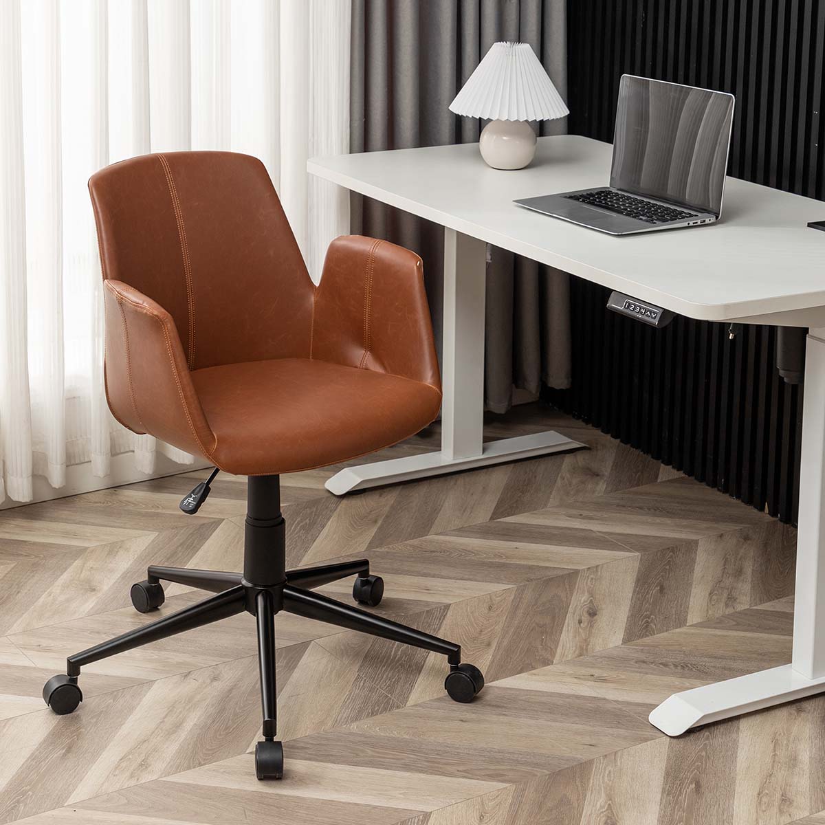 Bureaustoel ‘Playtime’ – Bruin PU Leer – Compact & Comfortabel met Draaifunctie