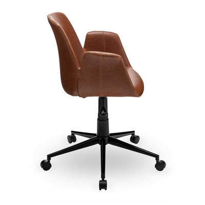 Bureaustoel ‘Playtime’ – Bruin PU Leer – Compact & Comfortabel met Draaifunctie
