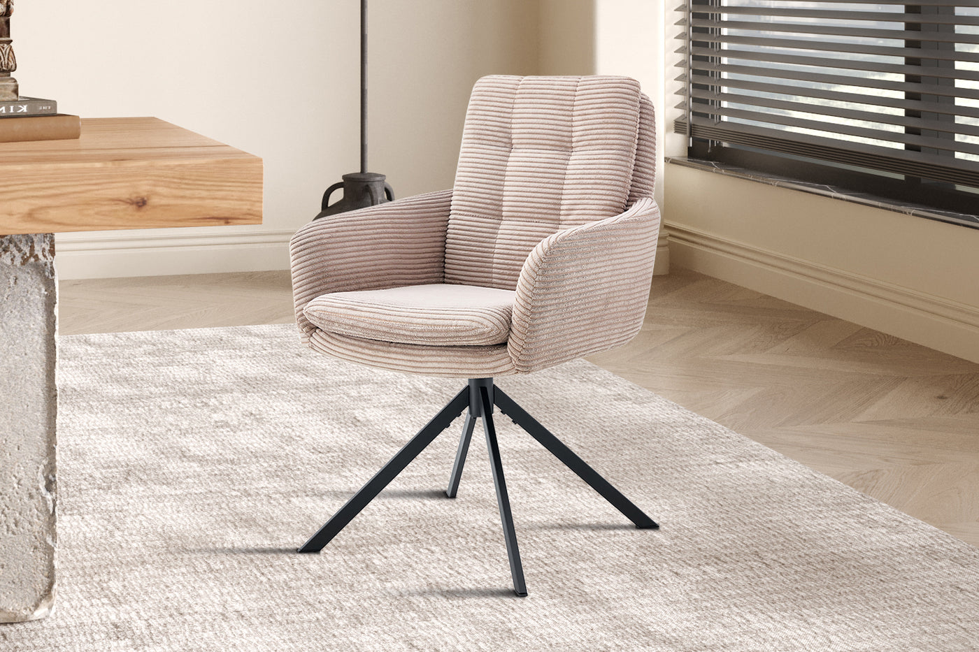 Draaistoel Luna – Corduroy Zand (Fabb Hyper 38) – Draaibaar met Return-to-Zero
