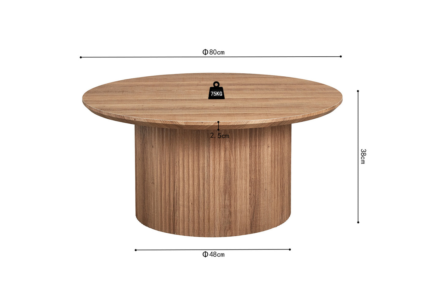 Salontafel 'Lagos' – 80 cm – Rond – Oude Eik