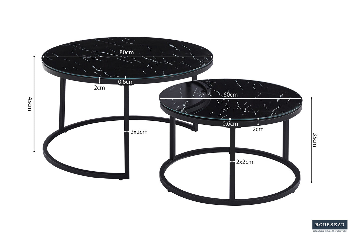 Salontafel 'Boston' – Set van 2 – Glas/Marmerlook Zwart