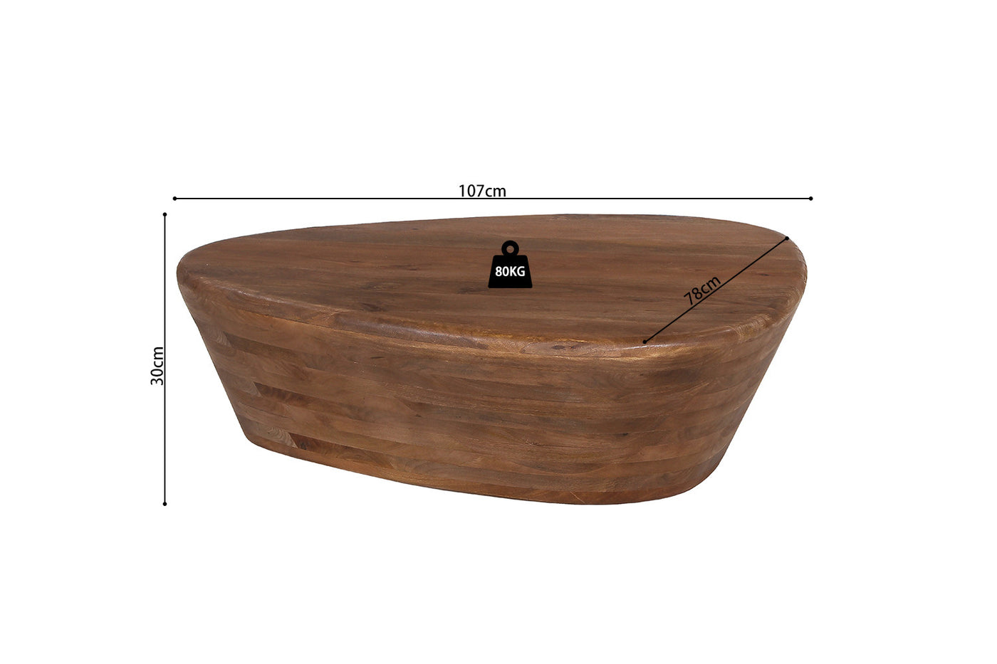 Salontafel 'Evan' – 107 x 78 cm – Mango Hout Lichtbruin