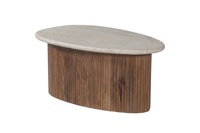 Salontafel 'Louis' – 90 x 55 cm – Mango Hout & Travertin Beige