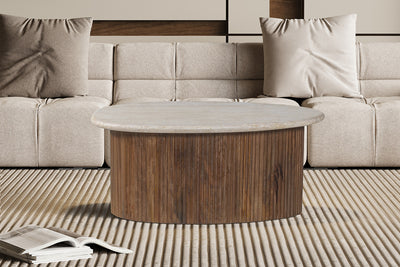 Salontafel 'Louis' – 90 x 55 cm – Mango Hout & Travertin Beige