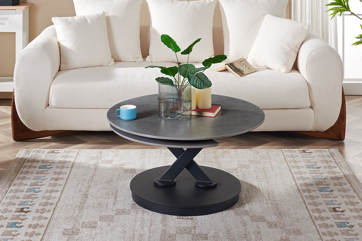 Salontafel 'Nara' – Rond & Draaibaar – Steen Lichtgrijs