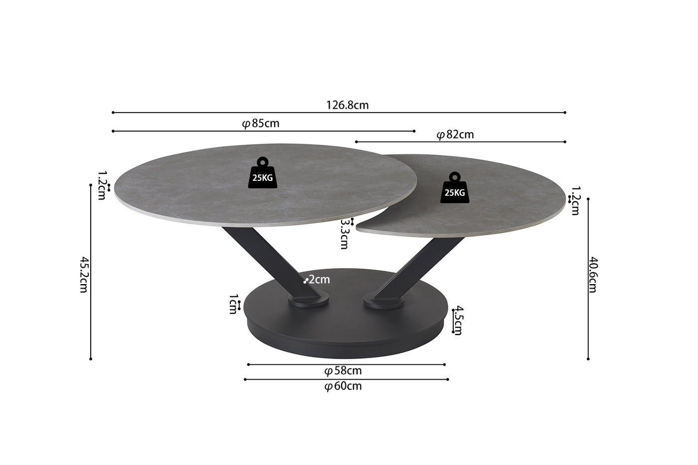 Salontafel 'Nara' – Rond & Draaibaar – Steen Lichtgrijs