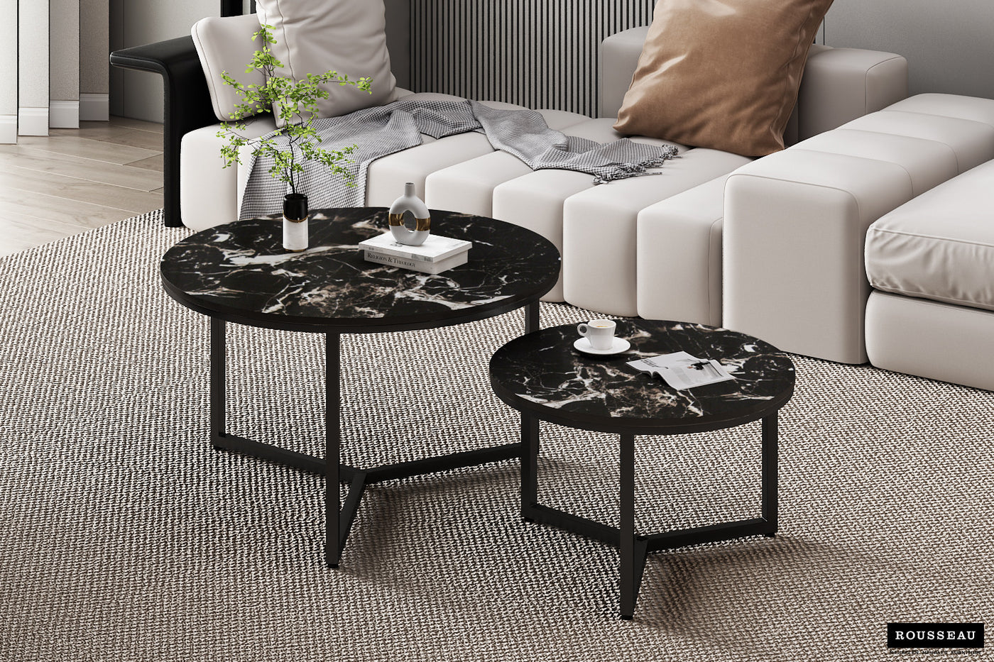 Salontafel 'Ravenna' – Set van 2 – Steen Marmerlook Zwart