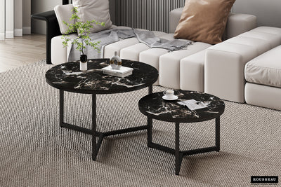Salontafel 'Ravenna' – Set van 2 – Steen Marmerlook Zwart