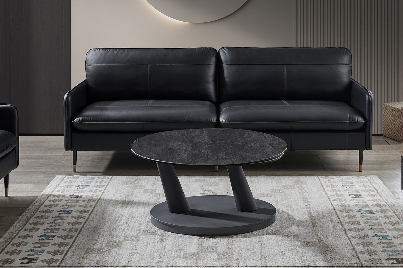 Salontafel 'Sapporo' – Rond & Draaibaar – Steen Donkergrijs