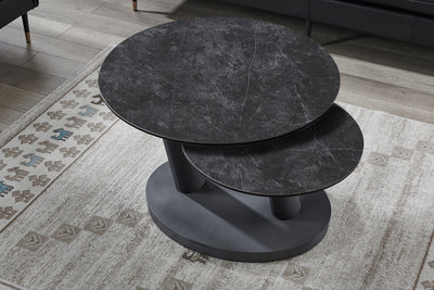 Salontafel 'Sapporo' – Rond & Draaibaar – Steen Donkergrijs
