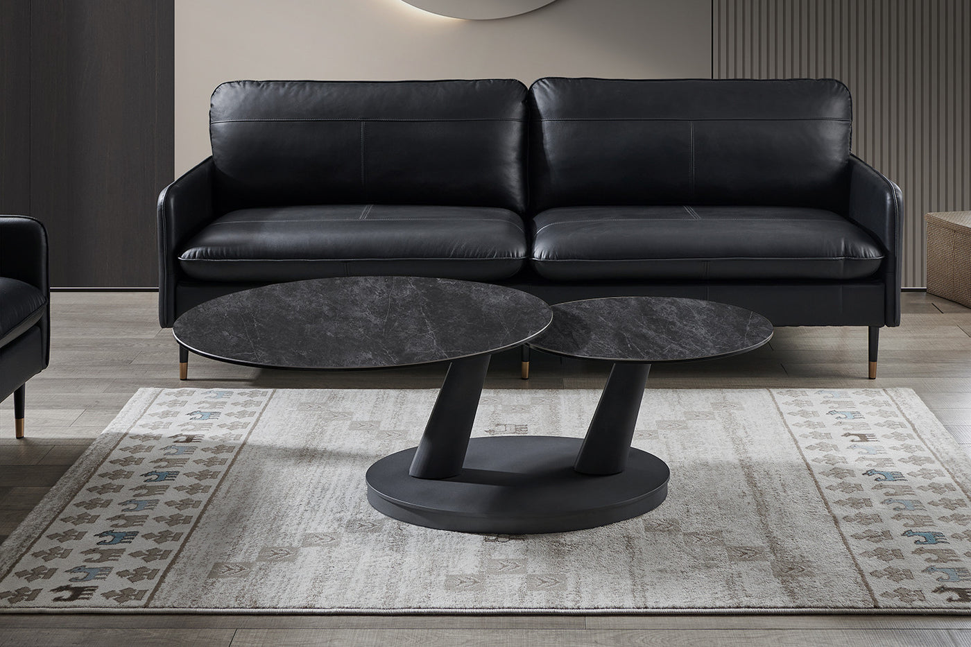 Salontafel 'Sapporo' – Rond & Draaibaar – Steen Donkergrijs