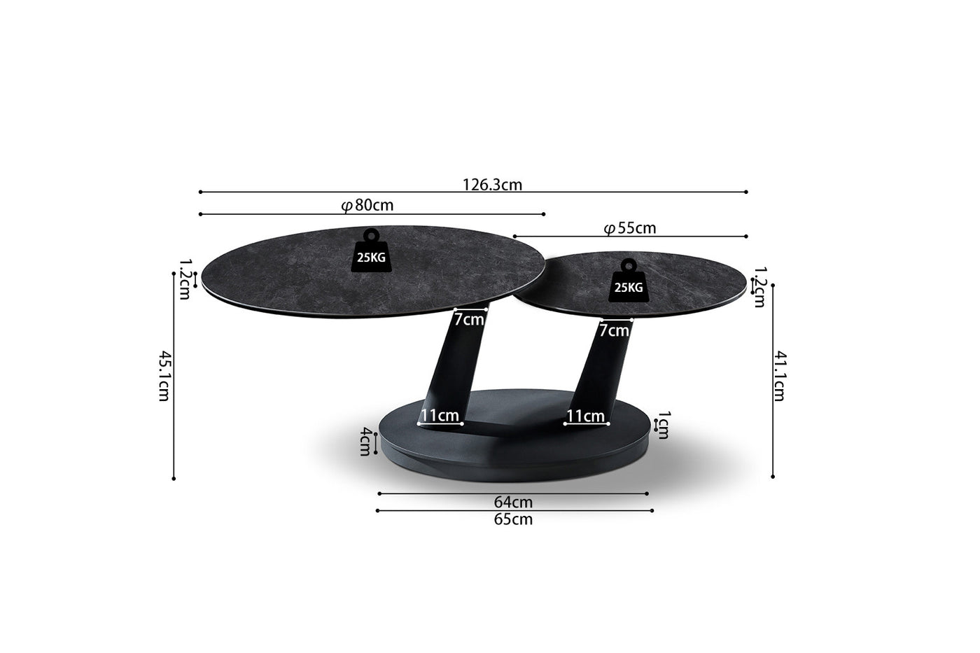 Salontafel 'Sapporo' – Rond & Draaibaar – Steen Donkergrijs