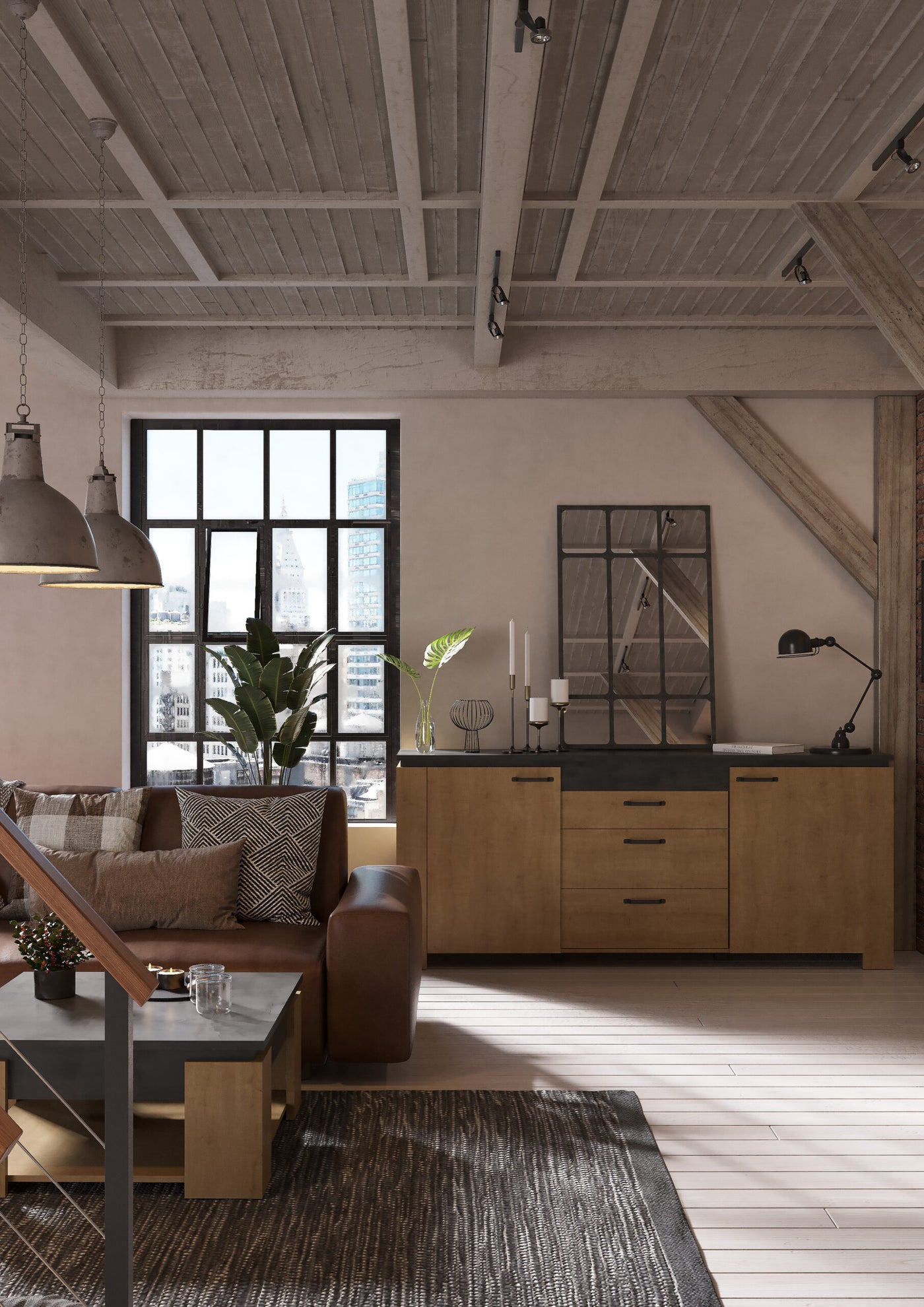 TV-Meubel ‘Hamilton’ – 204 cm – Hamilton Oak & Sidewalk – Met Verstelbare Legplank