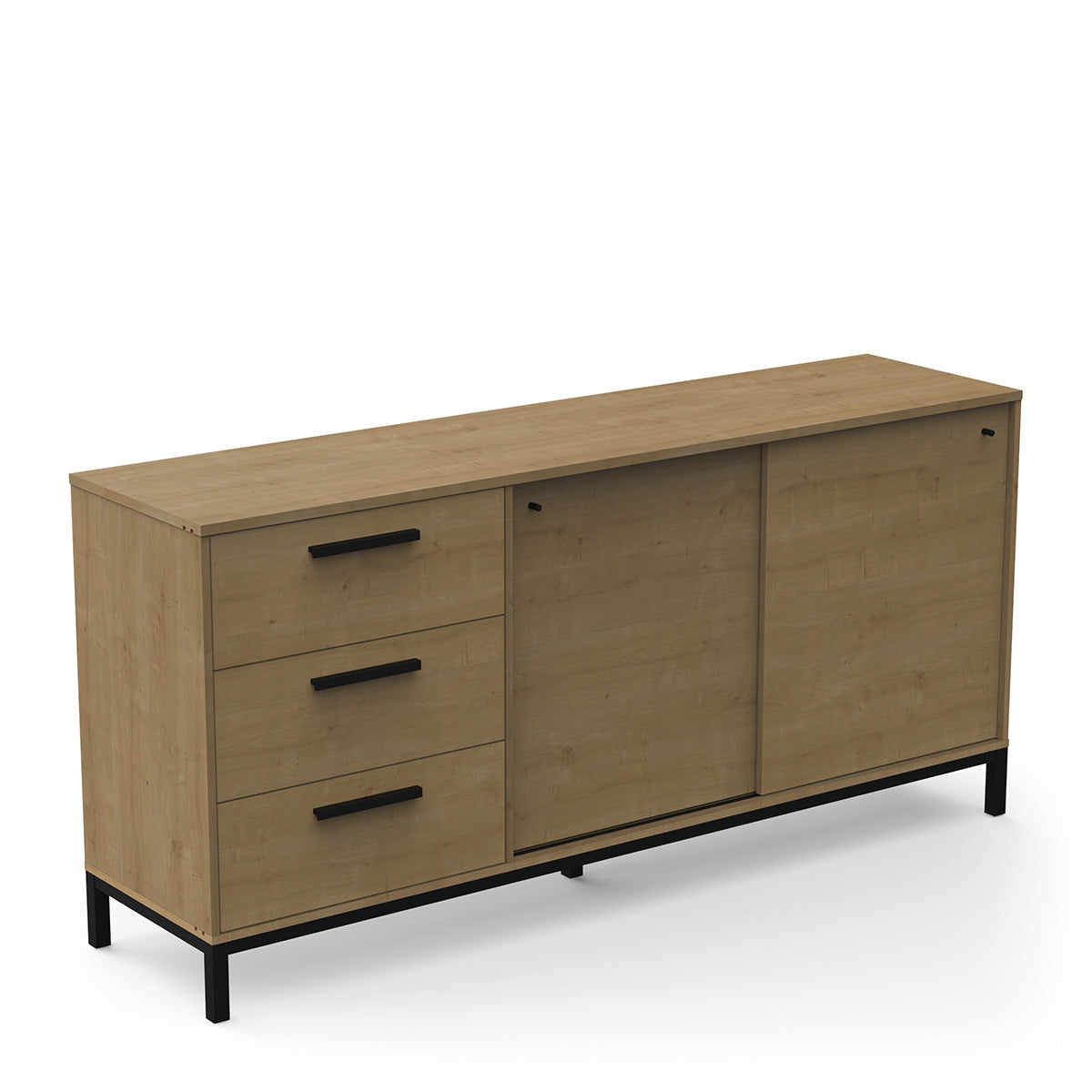 Dressoir ‘Craft I’ – 181 cm – Hamilton Oak & Zwart – Industriële Look met Schuifdeuren