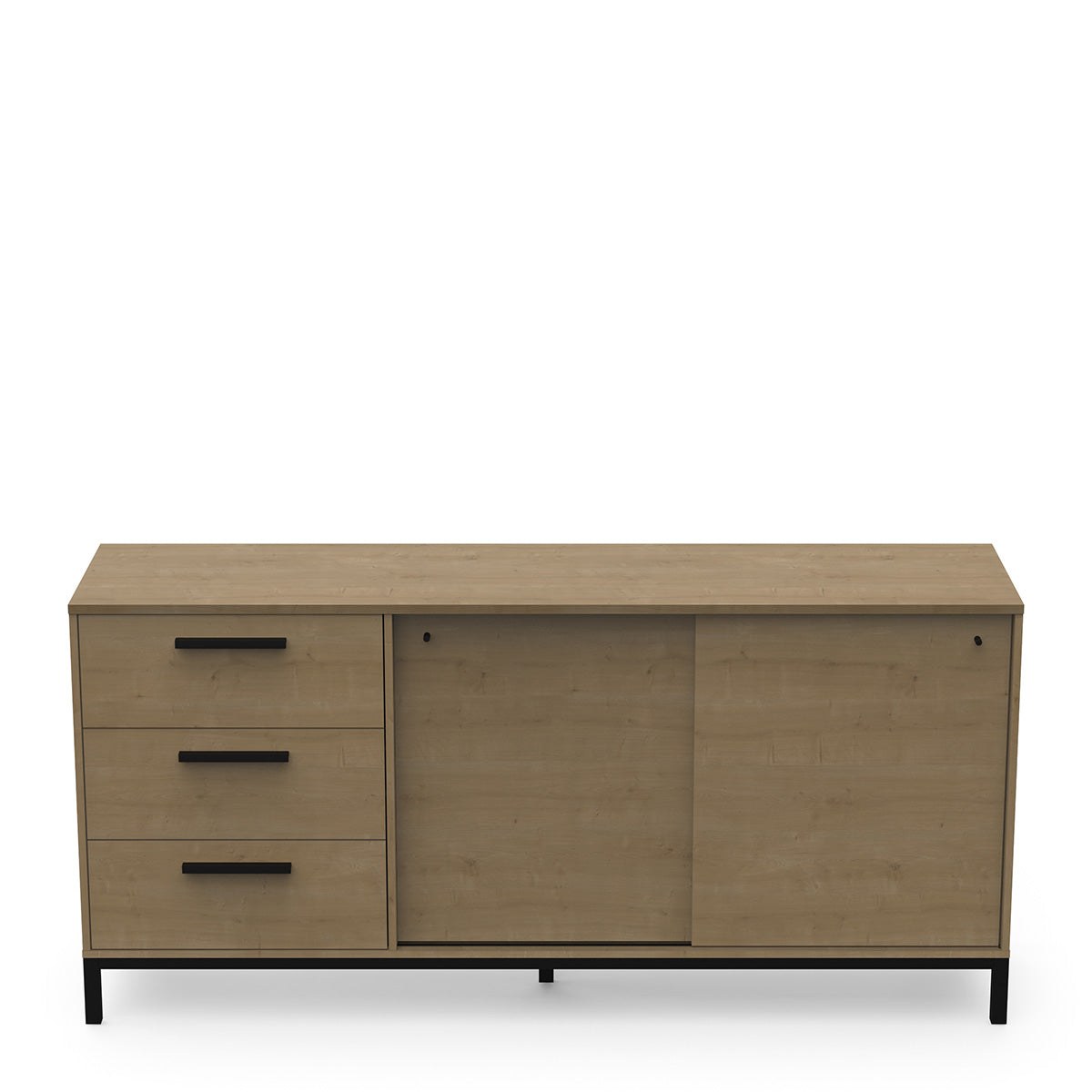 Dressoir ‘Craft I’ – 181 cm – Hamilton Oak & Zwart – Industriële Look met Schuifdeuren
