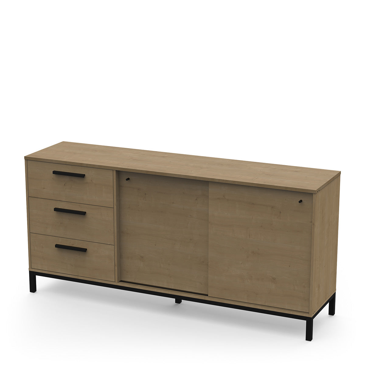 Dressoir ‘Craft I’ – 181 cm – Hamilton Oak & Zwart – Industriële Look met Schuifdeuren