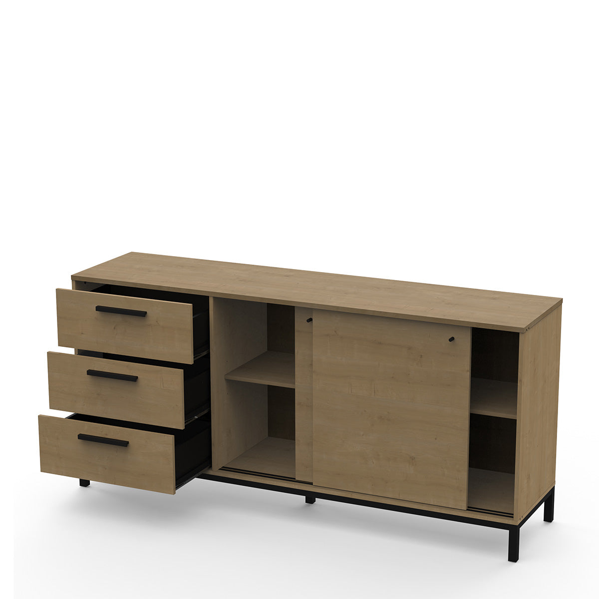 Dressoir ‘Craft I’ – 181 cm – Hamilton Oak & Zwart – Industriële Look met Schuifdeuren