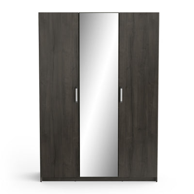 Kledingkast 3 deuren waarvan 1 spiegeldeur met PU handvaten in donker bruine kleur