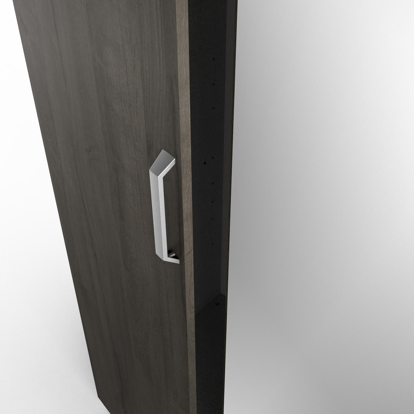 Kledingkast 3 deuren waarvan 1 spiegeldeur met PU handvaten in donker bruine kleur