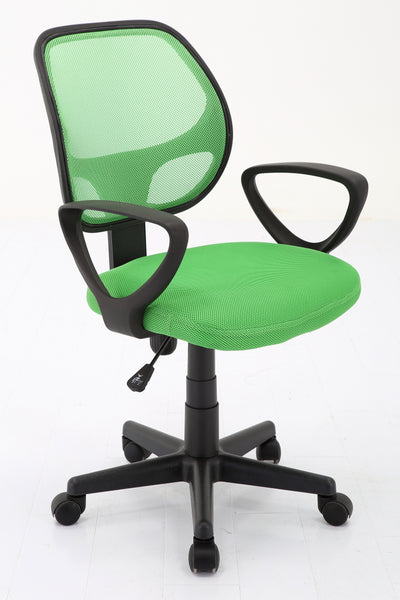 Groene ergonomische bureaustoel met mesh rugleuning en verstelbare hoogte. Moderne stoel met armleuningen en wielen, ideaal voor comfort en ondersteuning in een kantoor of thuiswerkplek.